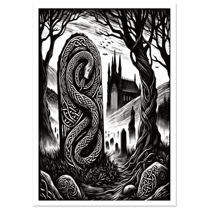 Gothic image of snake in a gravestone in churchyard 