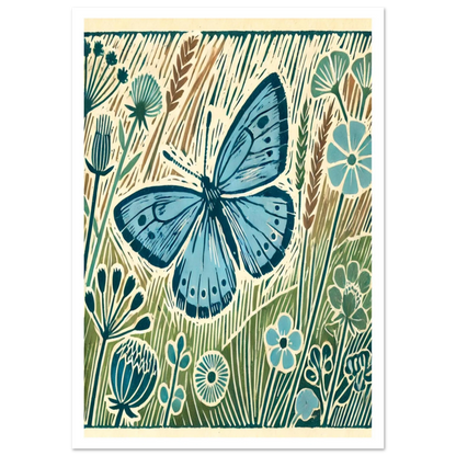 This artwork captures the fragile beauty of the Meadow Blue Butterfly, resting lightly in a summer meadow. With soft blue tones and delicate floral detail,