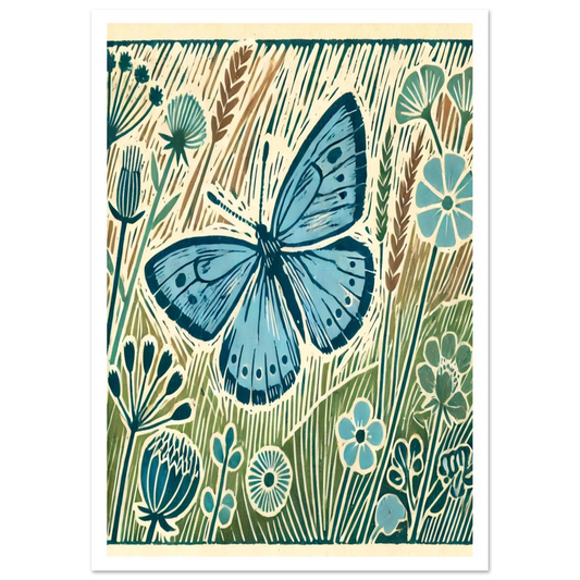 This artwork captures the fragile beauty of the Meadow Blue Butterfly, resting lightly in a summer meadow. With soft blue tones and delicate floral detail,