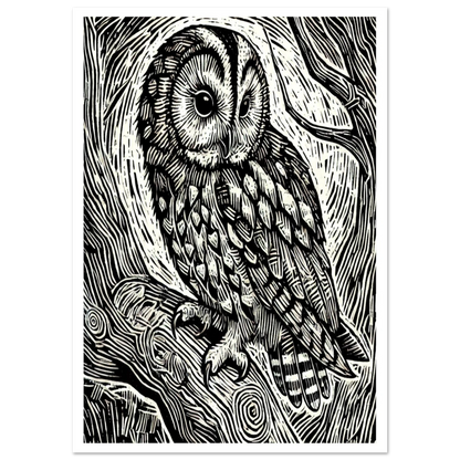 The Tawny Owl is brought to life in this richly textured artwork, with fine feather detail and a striking gaze.