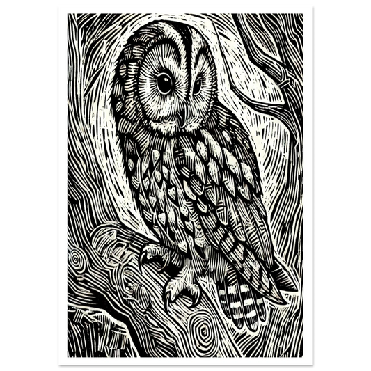 The Tawny Owl is brought to life in this richly textured artwork, with fine feather detail and a striking gaze.