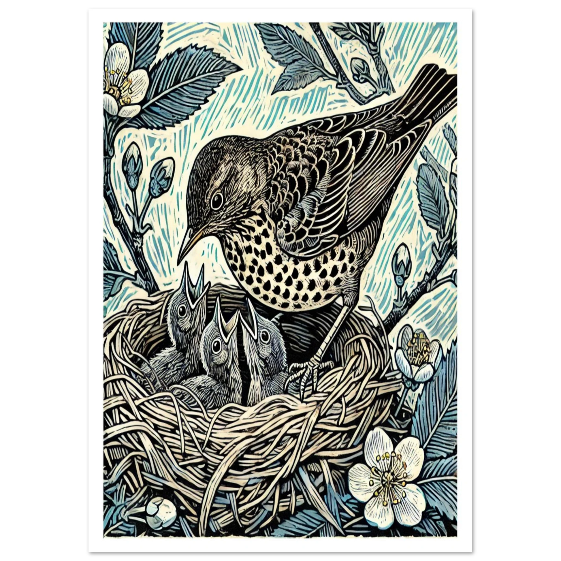 Song Thrush with Chicks in nest