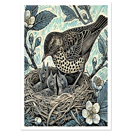 Song Thrush with Chicks in nest