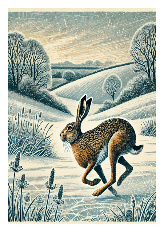 Brown Hare in Winter Snow